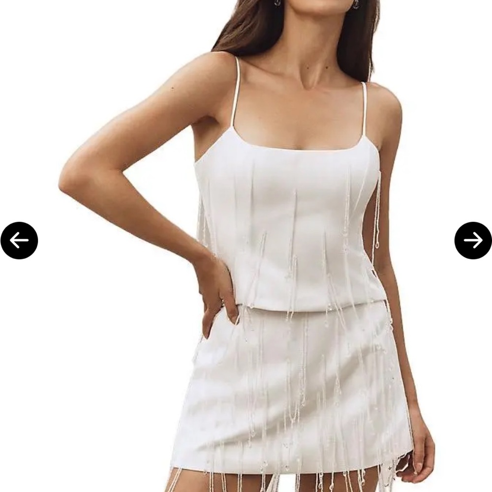 Delfi collective Anthropologie White Spaghetti-Strap Fringe set after party